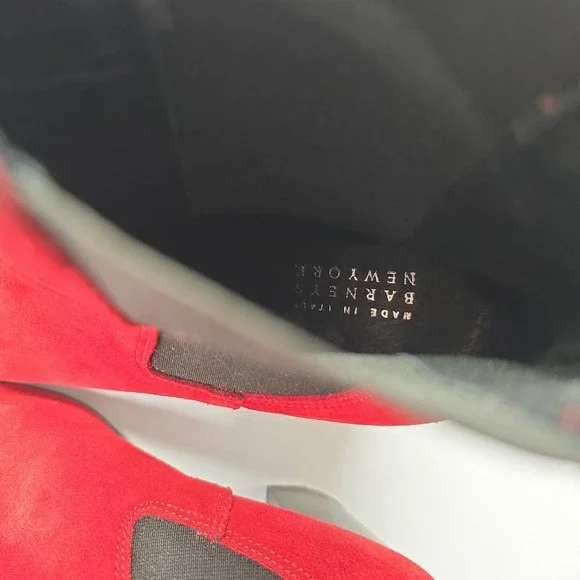 Barneys New York Red Suede Chelsea Ankle Boots Block Heel Made in Italy Size 39 - Picture 7 of 7